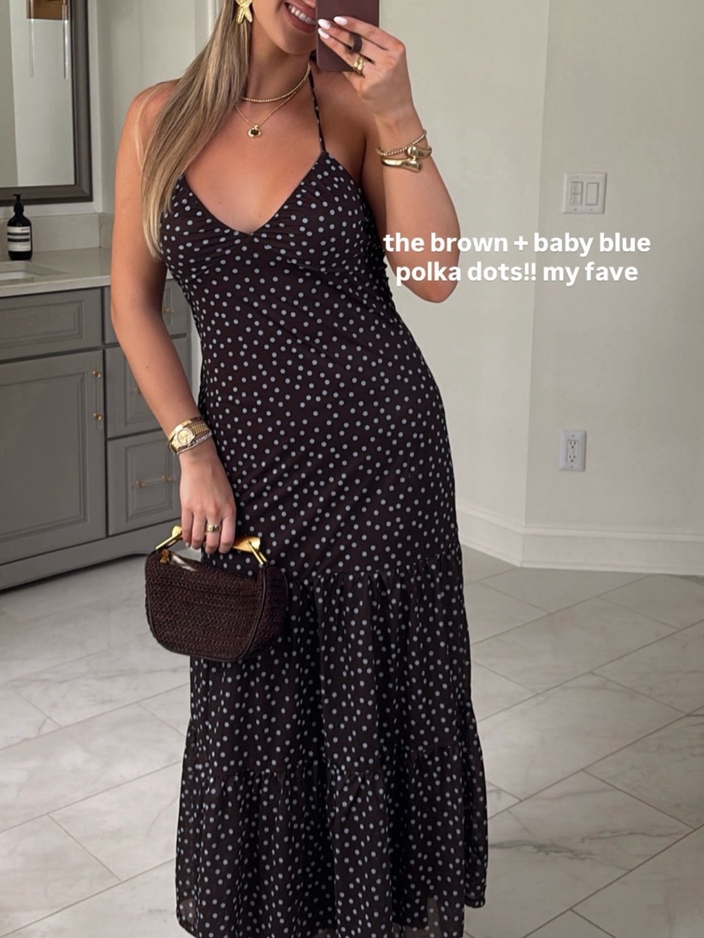 Brown Polka Dot Halter Maxi Dress Wild Fable NWT